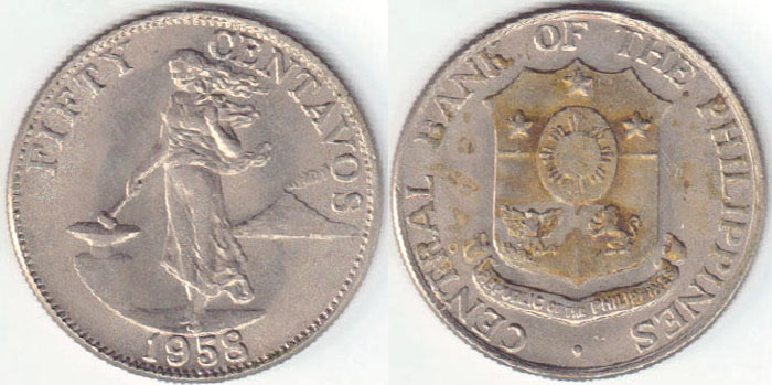 1958 Philippines 50 Centavos A001118